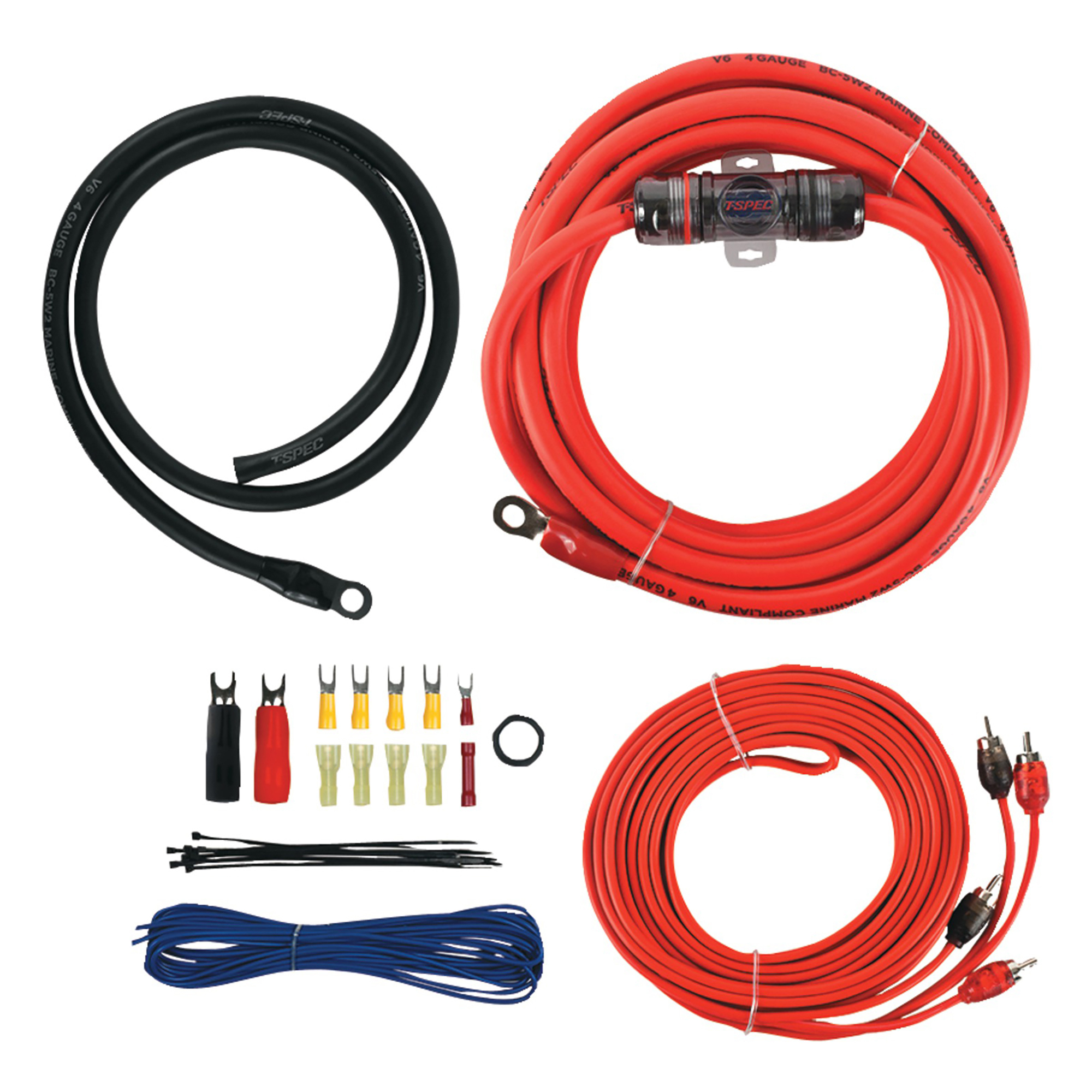 T-Spec v6 SERIES 1,000-Watt 4-Gauge Mini ANL Amp Installation Kit with RCA Cables